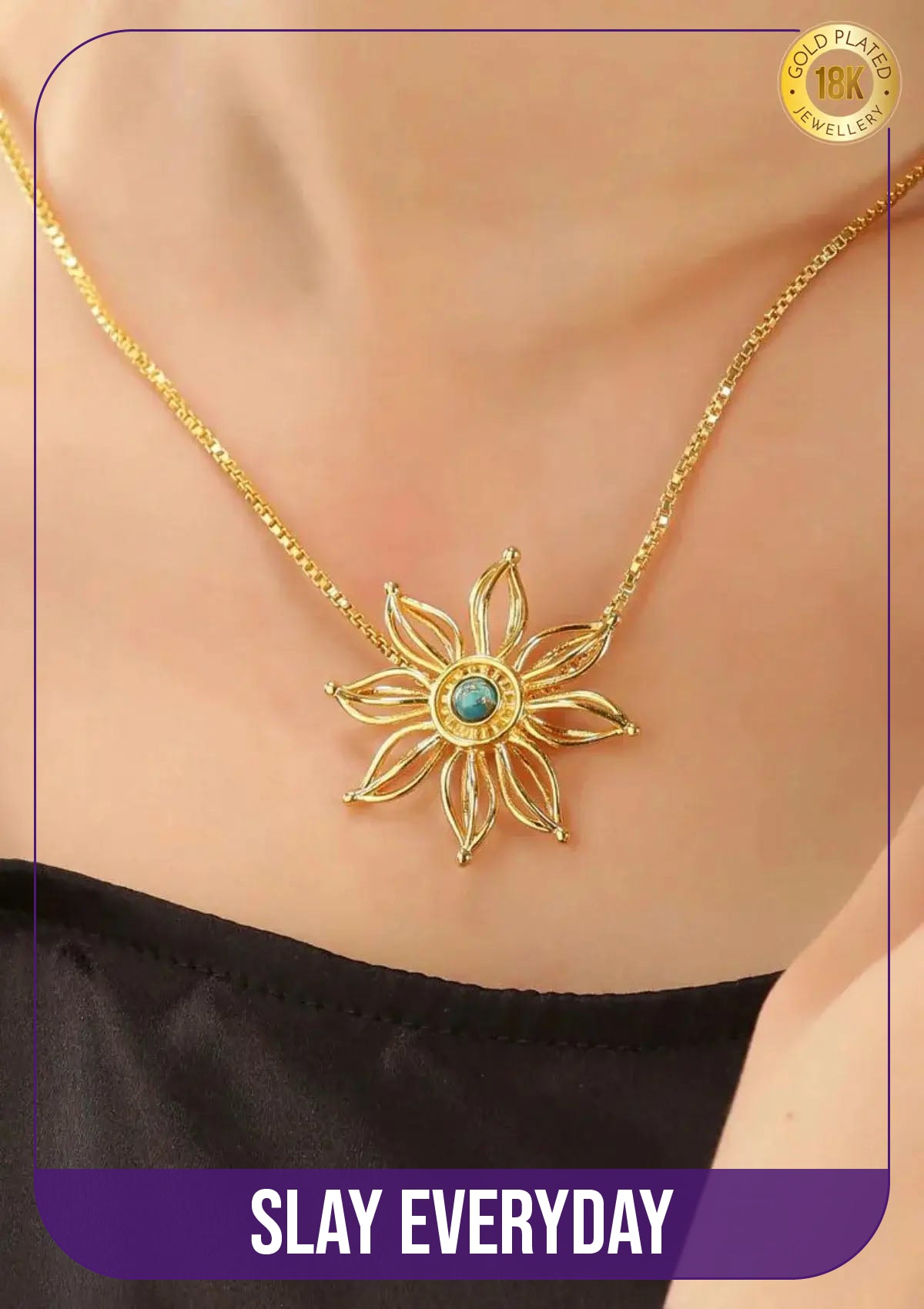 Firewheel Flower Turquoise Pendant Necklace