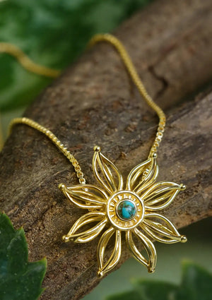 Firewheel Flower Turquoise Pendant Necklace