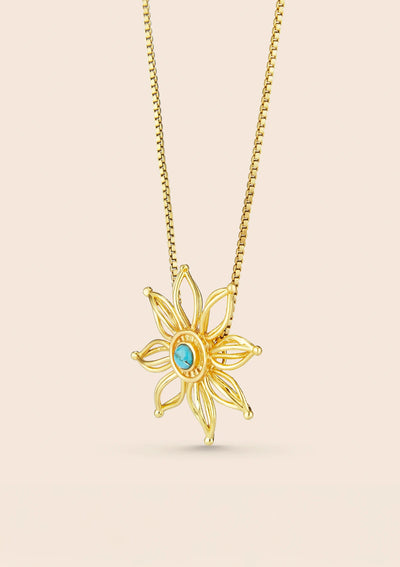 Firewheel Flower Turquoise Pendant Necklace for Women