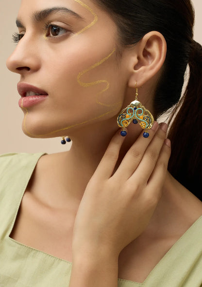 Folded Danglers with Lapis Bead Drops For Women