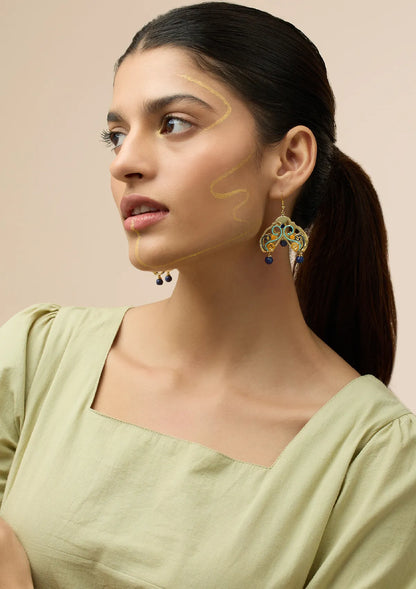 Buy Folded Danglers with Lapis Bead Drops