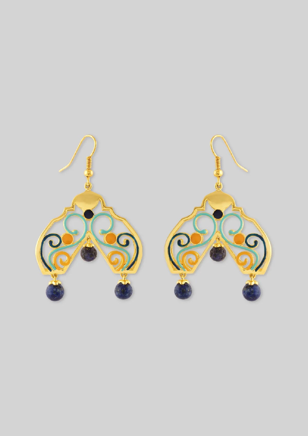 Buy Folded Danglers with Lapis Bead Drops Online