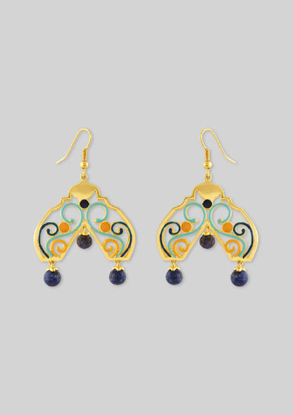 Buy Folded Danglers with Lapis Bead Drops Online