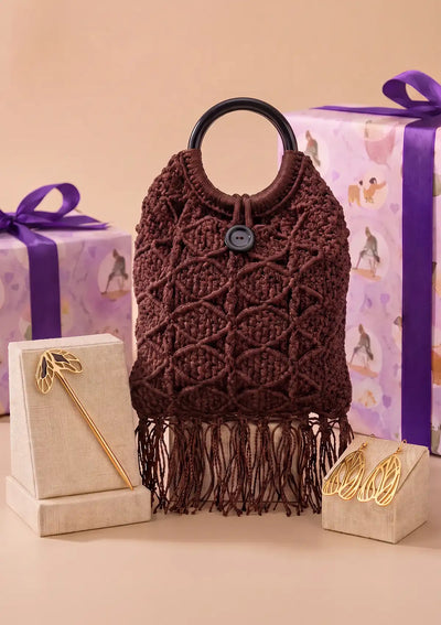 Freedom & Fringe Self Love Gift Set for Women | Filigree Wing Bun Pin, Butterfly Earrings & Fringed Bag