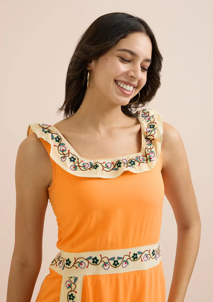 Frida - Peachy Embroidered Dress for ladies