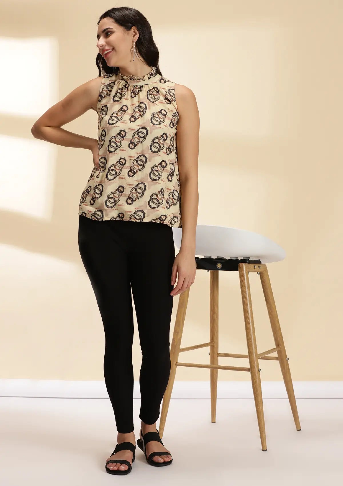 Buy Gaia Elaegance - Ruffled Neckline Printed Top