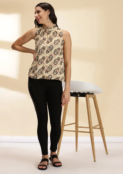 Buy Gaia Elaegance - Ruffled Neckline Printed Top