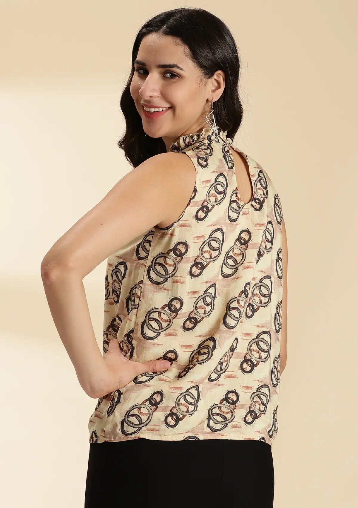 Gaia Elaegance - Ruffled Neckline Printed Top Online