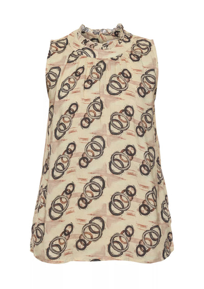 Buy Gaia Elaegance - Ruffled Neckline Printed Top Price