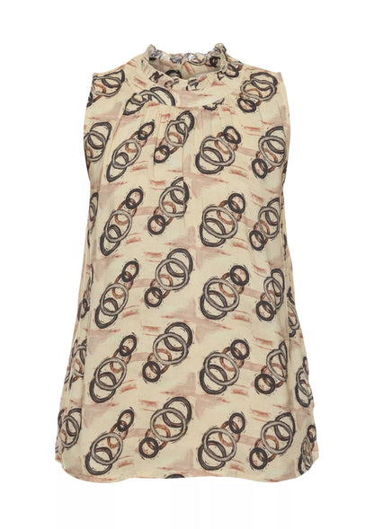 Buy Gaia Elaegance - Ruffled Neckline Printed Top Price