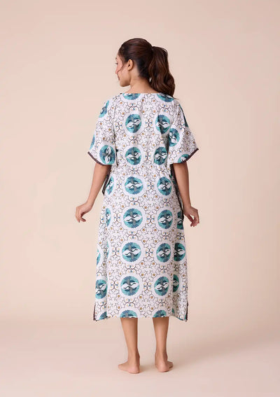 Gerana - Printed Kaftan Dress in Cotton Satin