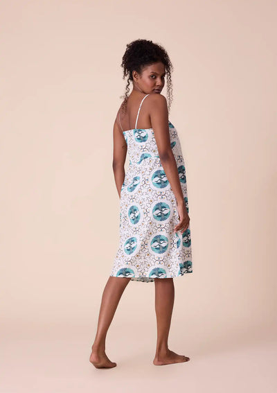 Gerana - Printed Strap Dress with Lace Panel in Cotton Satin
