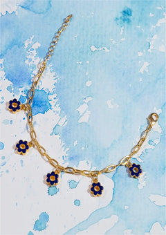 Glitzy Flower Charm Bracelet (Blue)