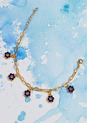 Glitzy Flower Charm Bracelet (Blue)