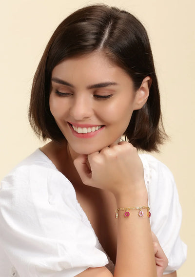Glitzy Flower Charm Bracelet (Pink) Online