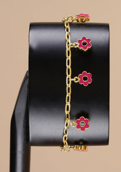 Buy Glitzy Flower Charm Bracelet (Pink) Online