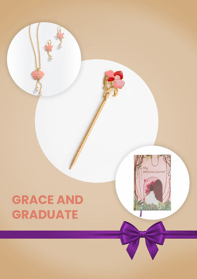 Grace & Graduate Gift for Her | Lotus Pendant Necklace, Orchid Bun Pin & MEtime Journal