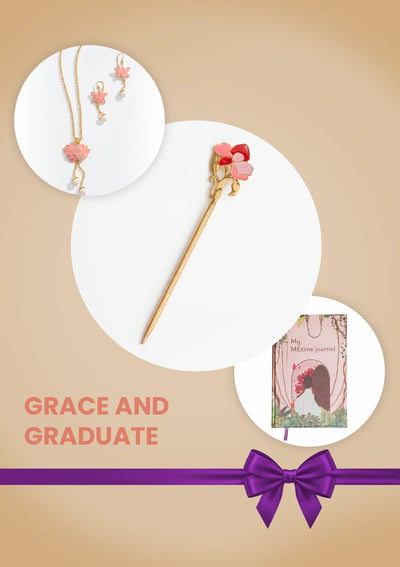 Grace & Graduate Gift for Her | Lotus Pendant Necklace, Orchid Bun Pin & MEtime Journal