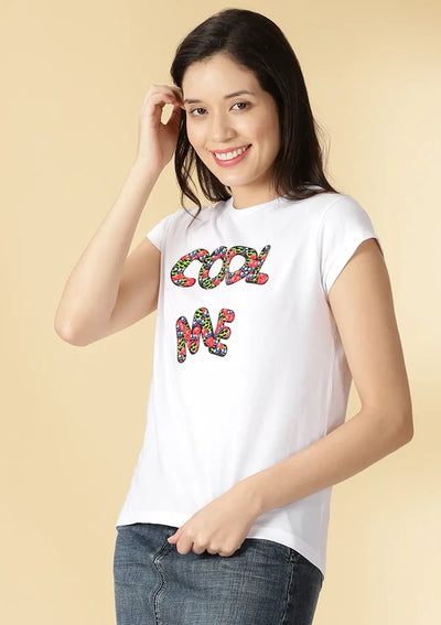 White MEtime Tee with graphic print and relaxed fit