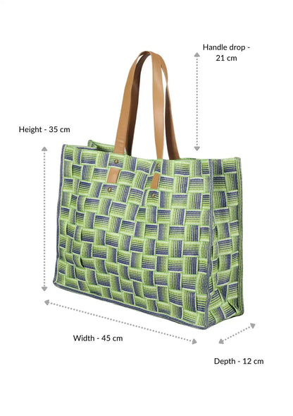 Green Basket Weave Beach Bag For Women