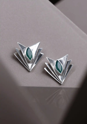 Green Onyx Layered Statement Stud
