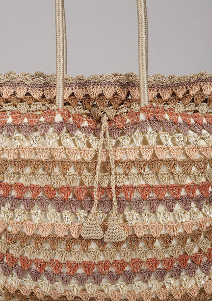 Buy Handcrafted Crochet Tote Cum Potli Handbag - Beige