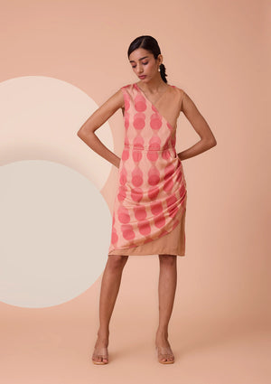Harmony Print and Solid Overlapping Ruched Dress