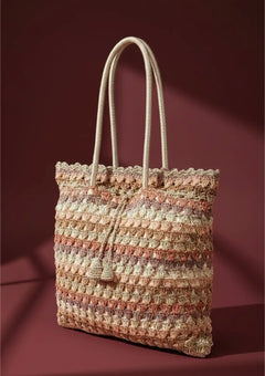 Handcrafted Crochet Tote Cum Potli Handbag - Beige