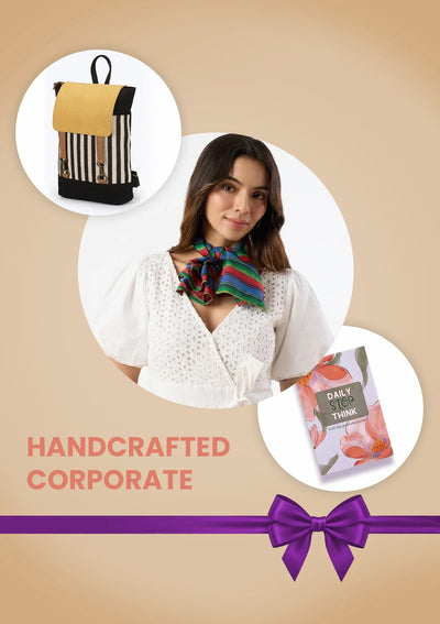 Handcrafted Corporate Gift Set for Women | Leather Laptop Backpack, Gratitude Journal & Striped Scarf