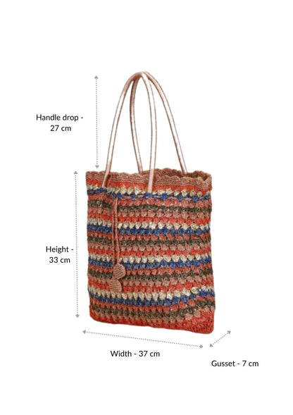 Handcrafted Crochet Tote Cum Potli Handbag - Beige Online For Women