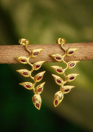 Hanging Heliconia Garnet Dangle Earring