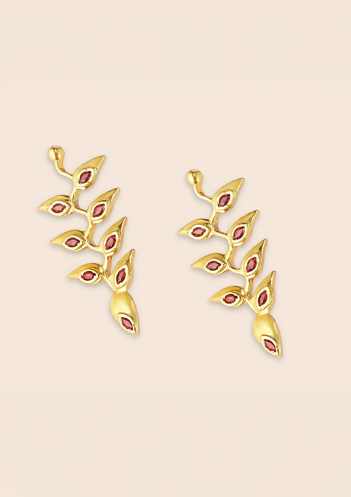 Hanging Heliconia Garnet Dangle Earring for women