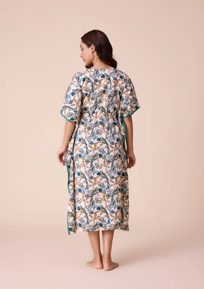 Hina - Printed Kaftan Dress in Cotton Satin