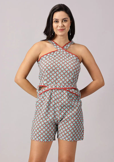 IKI - Printed Halter Neck Playsuit