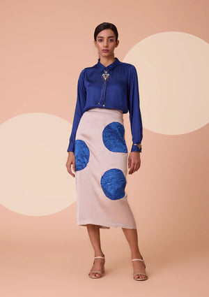 Inanna Textured Applique Fitted Midi Skirt