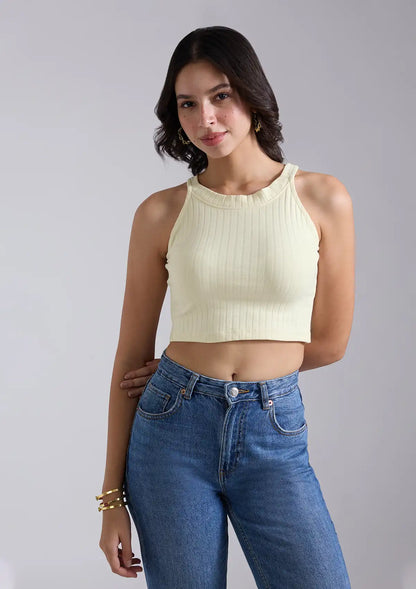 Ivory White Ribbed Halter Top