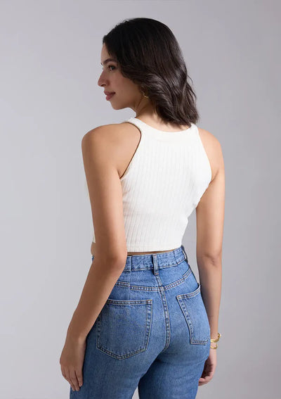 Ivory White Ribbed Halter Top