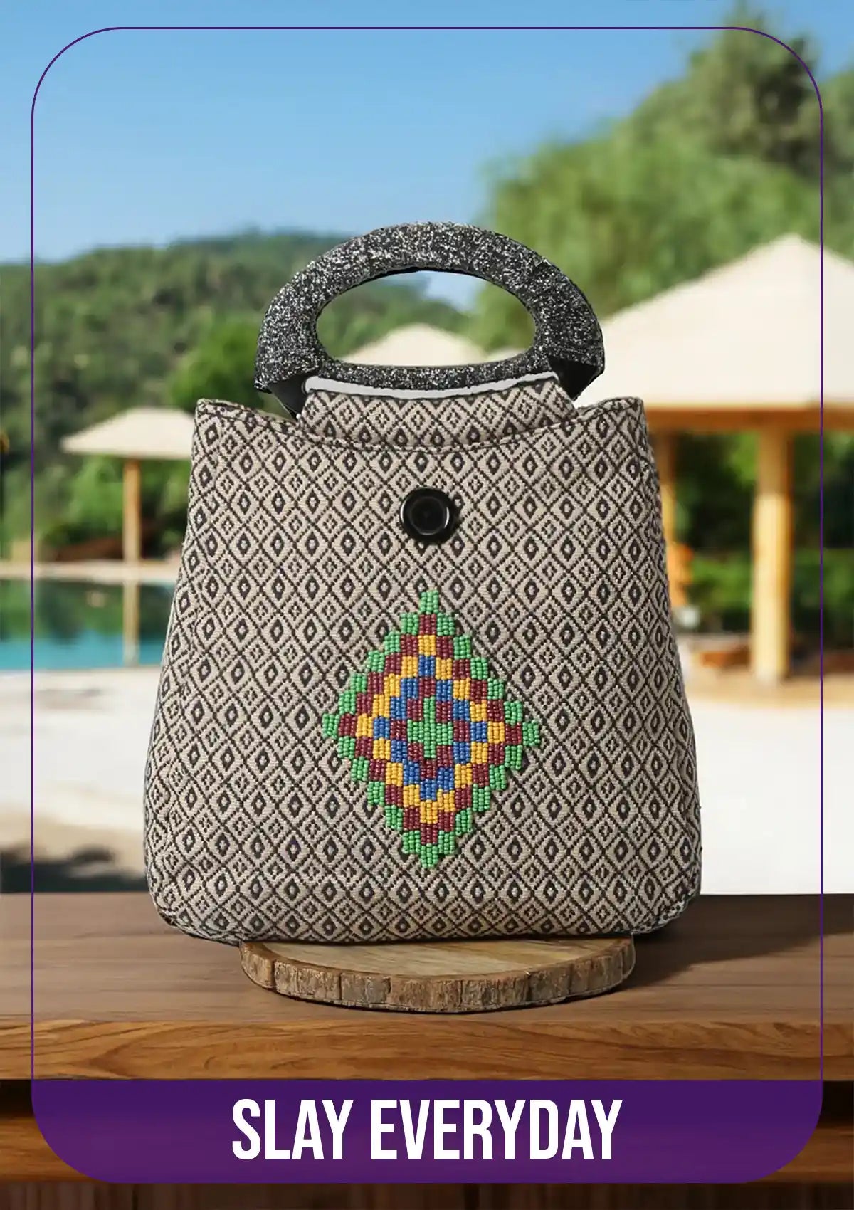 Jacquard Bag With Bead Work