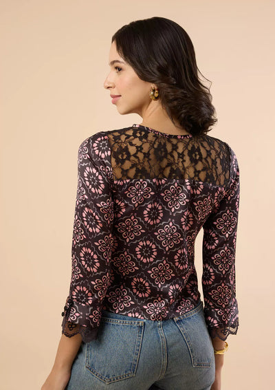Jamila - Moroccan printed Lace Accent Blouse Price