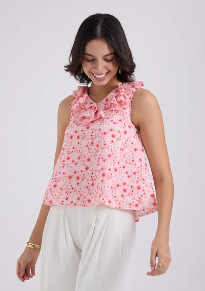 Kohana-Ruffled Neckline Top For Women