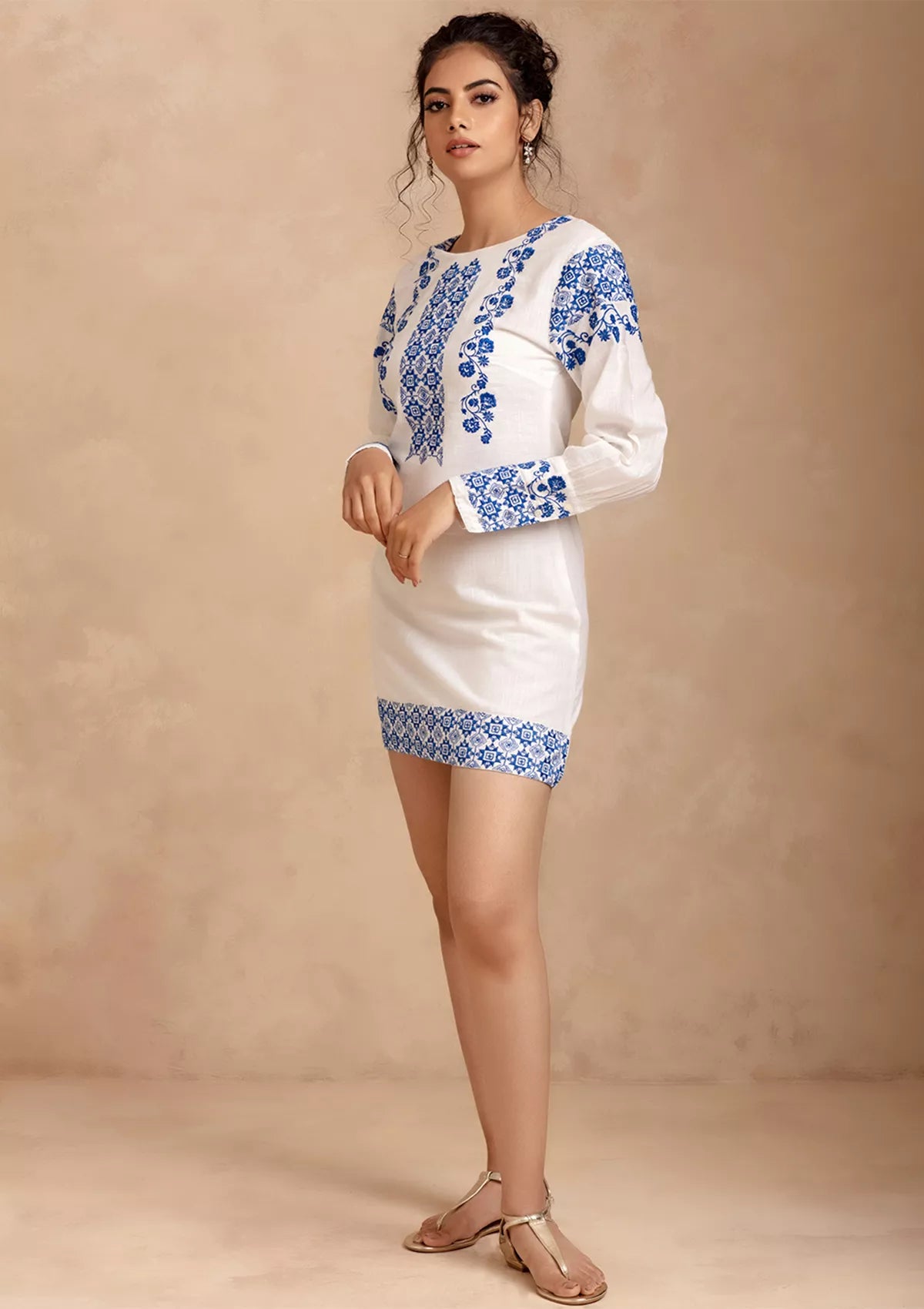 Buy Luna - White Embroidered Cotton Dress