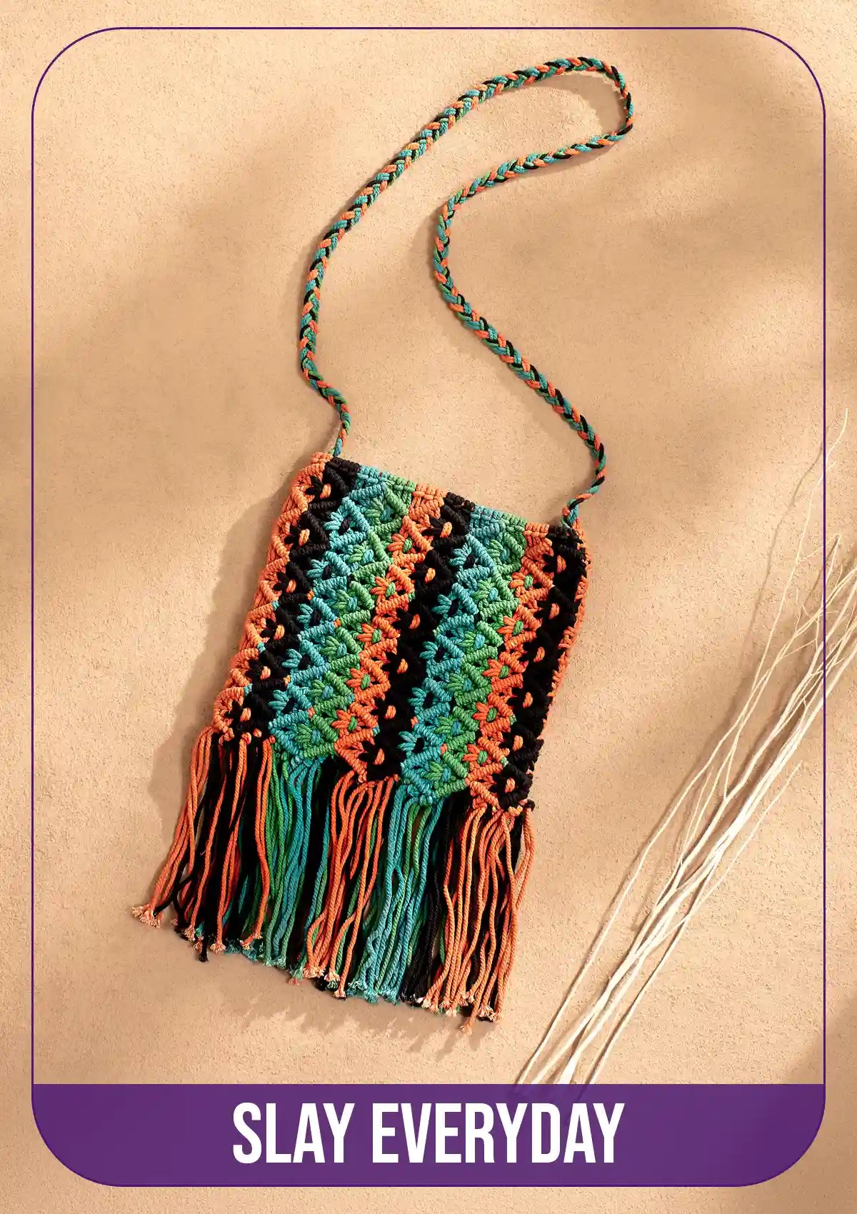 Macrame Crossbody Bag with Tassels