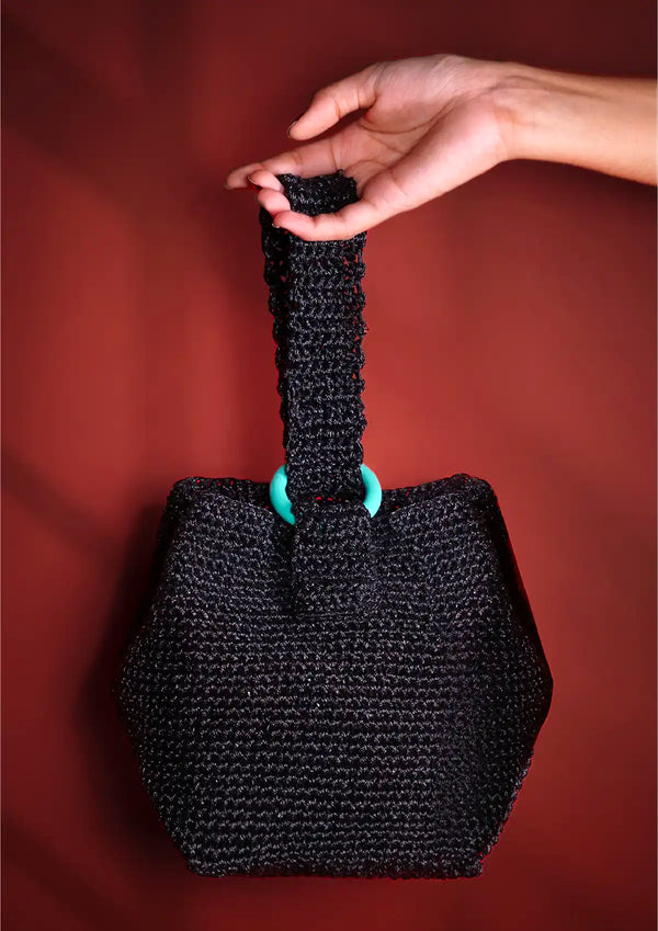 Metallic crochet handheld bag