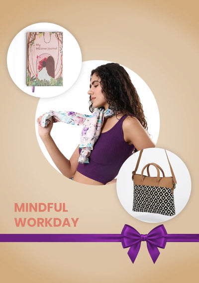Mindful Workday Corporate Gift Set for Women | Handcrafted Laptop Bag, MEtime Journal & Floral Scarf