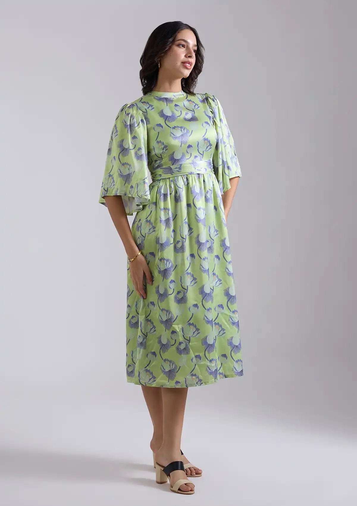 Mizukaze - Printed Satin A-line dress