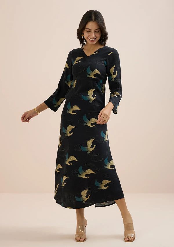 Mizuki Black Printed Party Dress