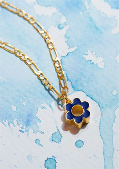 Neon Daisy Flower Pendant Necklace (Blue)