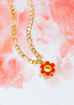 Neon Daisy Flower Pendant Necklace (Orange)