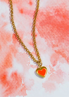 Neon Heart Pendant Necklace (Orange)