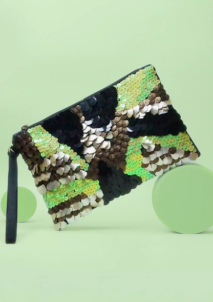 Neon Glam sequinned clutch
